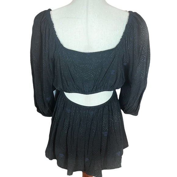 TREASURE & BOND SQUARE‎ NECK PUFF SLEEVE HIGH-LOW BLOUSE BLACK SIZE M NWT - Picture 8 of 16